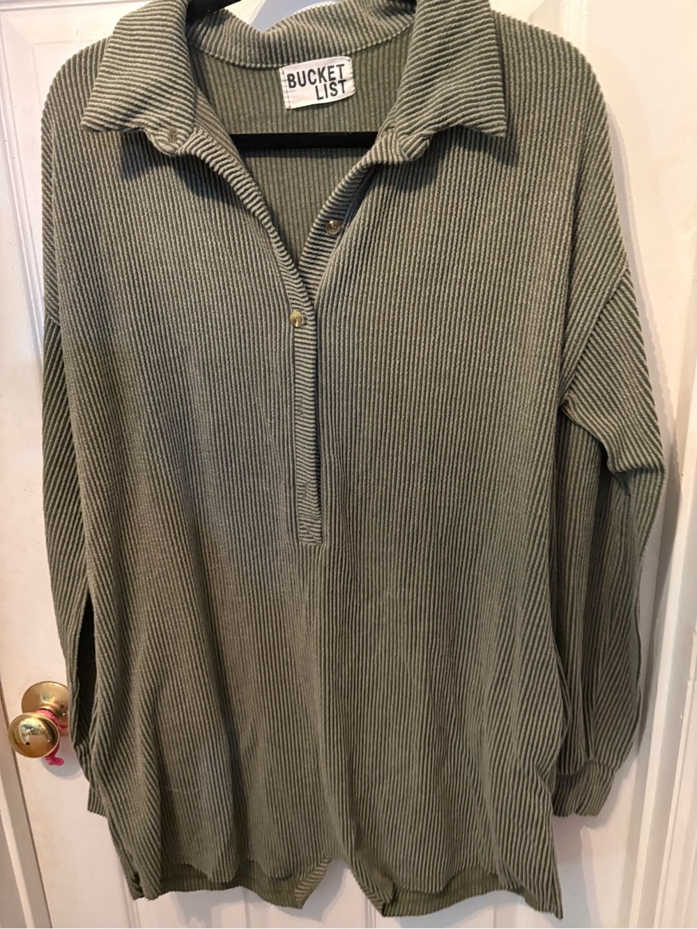 BUCKETLIST Olive Ribbed Collared Henley rompers
